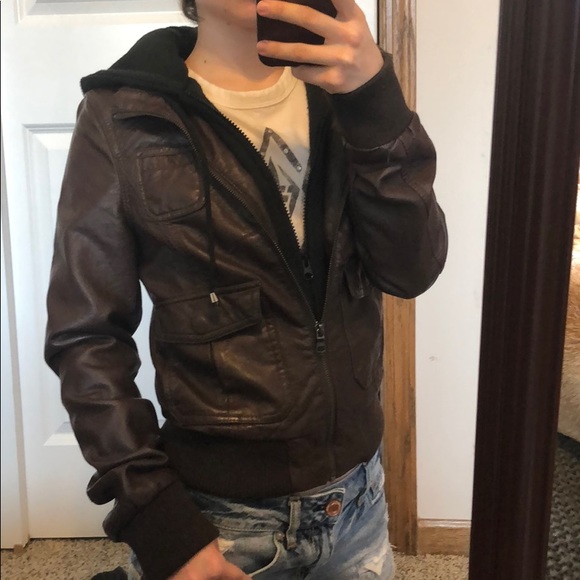 Foreign Exchange Faux Leather Jacket/Hoodie - Picture 4 of 8